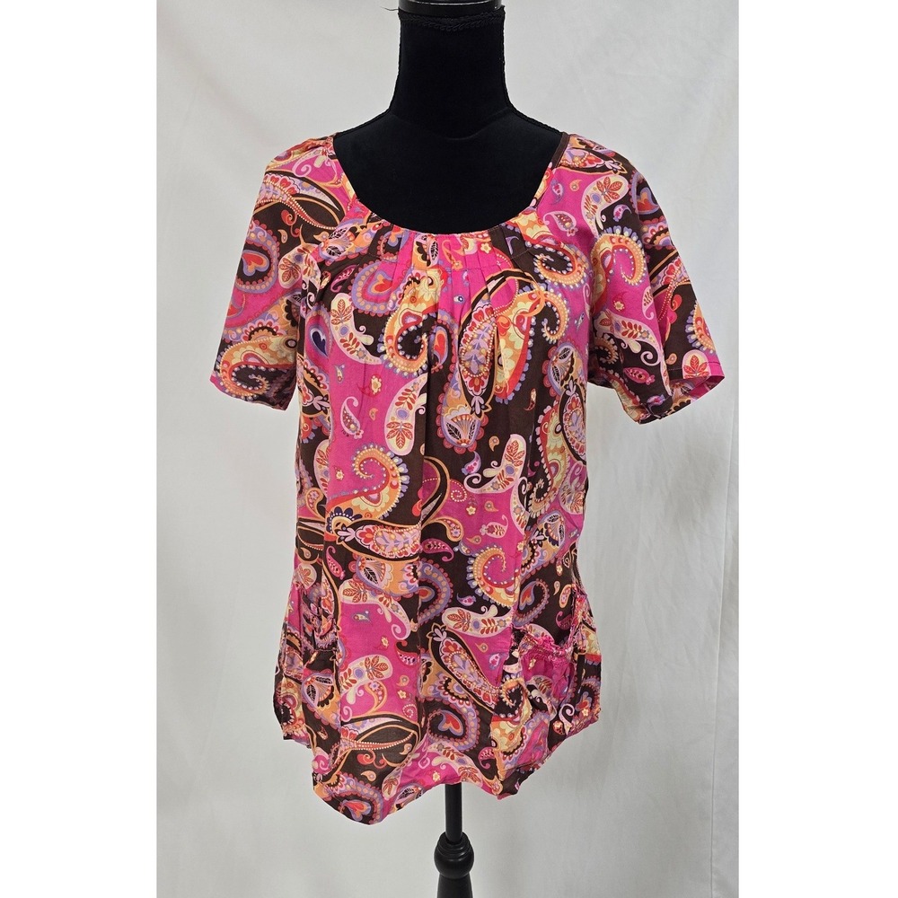 Koi women L paisley scrub‎ top short sleeve pockets nurse nursing medical